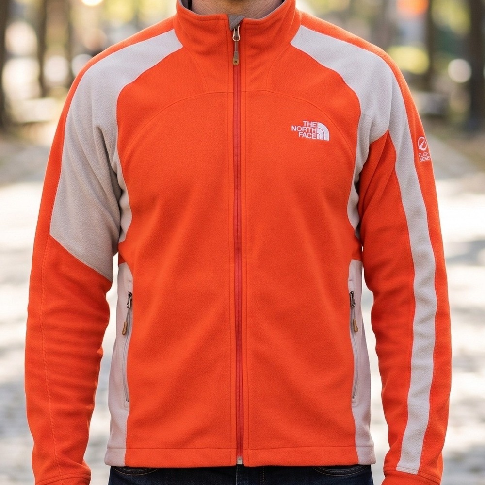 The North Face Flight Series Mens Full Zip Fleece Jacket Red Grey Colorblock
